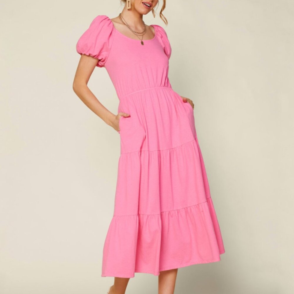 Skies Are Blue Puff Sleeve Midi Dress Sz M NWT